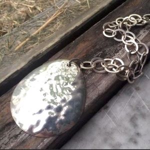 Silpada Vintage Sterling Silver Large Hammered Teardrop Pendant on Thick Chain